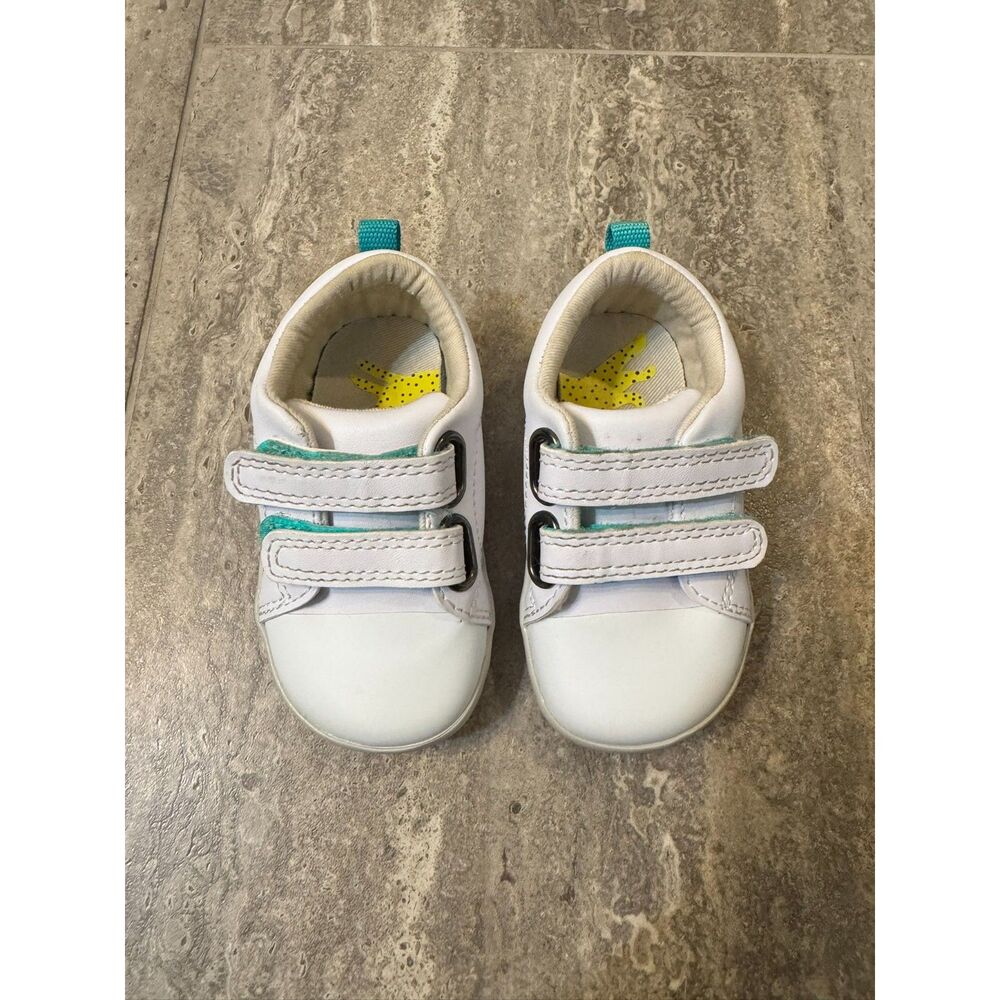 Ten Little Everyday Original Toddler Shoes Size 5.5 White Teal Hook and Loop - Picture 2 of 8